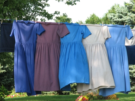 Amish Dresses Drying on a Clothes Line